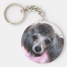 Silver Blue Poodle Puppy Face Portrait Keychains