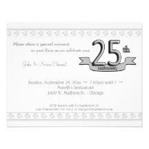 Silver Damask 25th Anniversary Celebration Invite