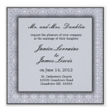 Silver elegant damask wedding invitation
