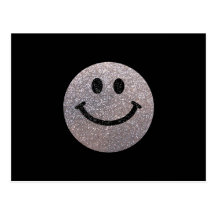 Silver faux glitter smiley face post card