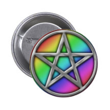 Silver Pentacle on Rainbow Buttons