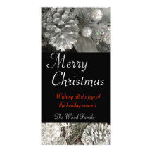 Silver Pine Cone Holiday Card Photo Card