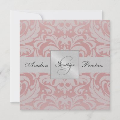 Silver Pink Monogram Damask Wedding Invitation by theedgeweddings
