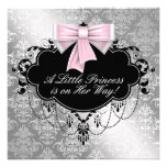Silver Pink Princess Baby Shower Invitations