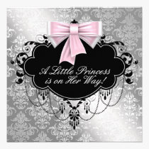 Silver Pink Princess Baby Shower Invitations invitations