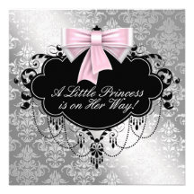 Silver Pink Princess Baby Shower Invitations