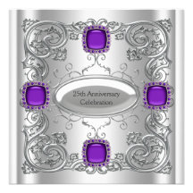 Silver Purple 25th Wedding Anniversary Party Personalized Invitation