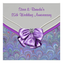 Silver Purple 25th Wedding Anniversary Party Personalized Invitations