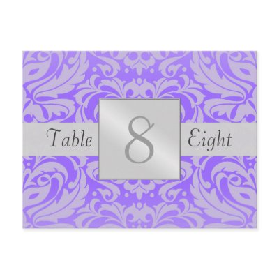 Silver Purple Damask Wedding Table Number Card Postcard by theedgeweddings Silver Purple Damask Wedding Table Number Card Postcard by theedgeweddings