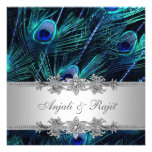 Silver Royal Blue Peacock Wedding Personalised Invitations