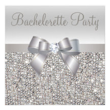 Silver Sequins, Bow & Diamond Bachelorette Party Personalized Invites