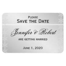 Silver Snowflake Winter Wedding Save the Date Magnets
