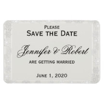 Silver Snowflake Winter Wedding Save the Date Vinyl Magnet