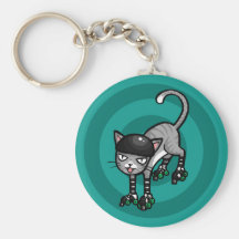 Silver Tabby on RollerSkates Keychain