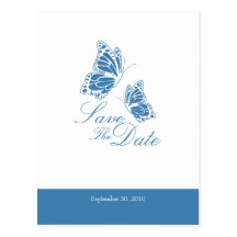 Simple Blue Butterflies Save The Date Wedding Postcards