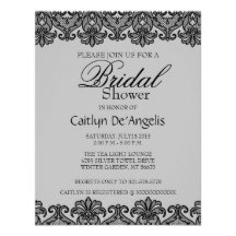 Simple Gray-Black Lace Bridal Shower Invitation