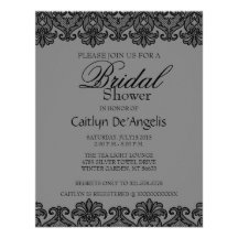Simple Gray Black Lace Bridal Shower Invitation