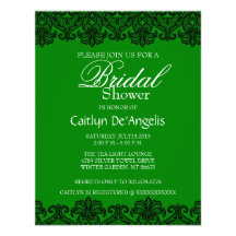 Simple Green-Black Lace Bridal Shower Invitation