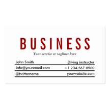 Simple Plain Red Title Diving Business Card