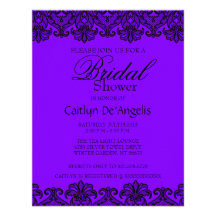 Simple Purple- Black Lace Bridal Shower Invitation