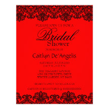 Simple Red- Black Lace Bridal Shower Invitation