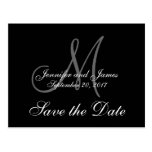 Simple Save the Date | Black Grey Monogram Postcard
