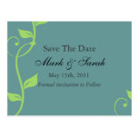 Simple Scrolling Vine Blue Save The Date postcards