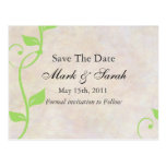 Simple Scrolling Vine Pink & Green Save The Date postcards