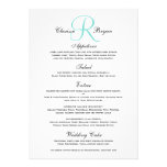 Simple Wedding Menu with Blue Monogram Initial #2 Custom Invite