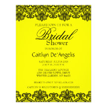 Simple Yellow- Black Lace Bridal Shower Invitation