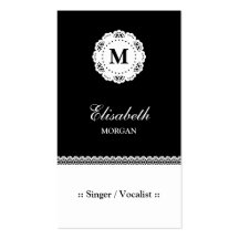 Singer / Vocalist Black White Lace Monogram Business Card