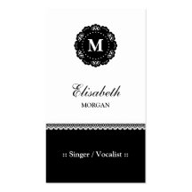 Singer / Vocalist - Elegant Black Lace Monogram Business Card Templates