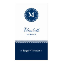 Singer / Vocalist - Elegant Blue Lace Monogram Business Cards