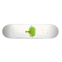 Single oak tree sun behind graphic skate board