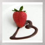 Single Strawberry on a chocolate heart Posters