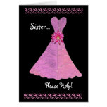 SISTER Bridesmaid  Invitation PINK Gown Greeting Cards