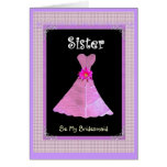 SISTER - Bridesmaid Pink Gown Plaid Trim Greeting Card
