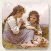 Sisters and Flute Music by Bouguereau Drink Coaster