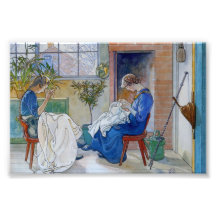 Sisters Sewing by the Fireplace Art Photo