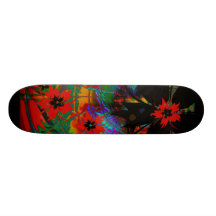 Skateboard Red Tropical Flowers