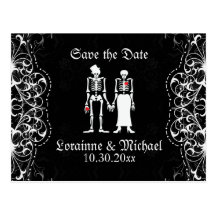 Skeleton Bride & Groom Save the Date Postcards