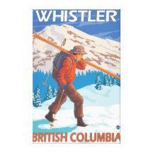 Skier Carrying Snow Skis - Whistler, BC Canada Stretched Canvas Prints