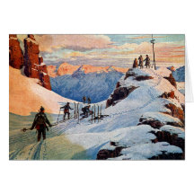 Skiing in the Mountains Greeting Cards