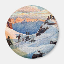 Skiing in the Mountains Magnets