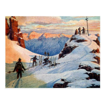 Skiing in the Mountains Post Cards