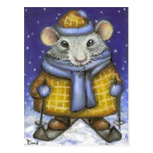 Skiing Rat Post Card