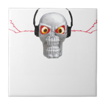 skull and headphones with lightning from ears ceramic tile