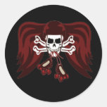 skull and skates round sticker