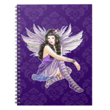 Skull Fairy Purple Damask Notebook