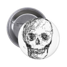 Skull, in Black. Pinback Button